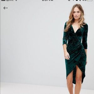 TFNC Velvet Wrap Midi Dress with Thigh Split
